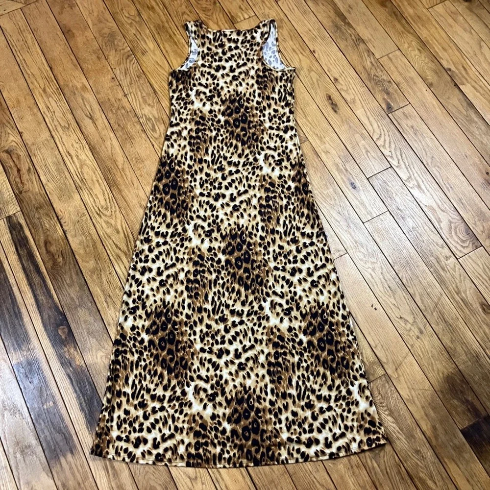 Pink Rose Leopard Print‎ Maxi Dress Womens Medium Sleeveless Animal Print